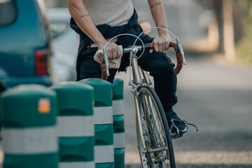 urban young man riding a bicycle