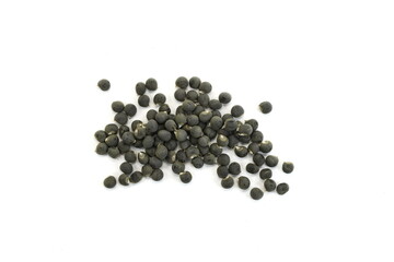 Okra seeds on white isolated background