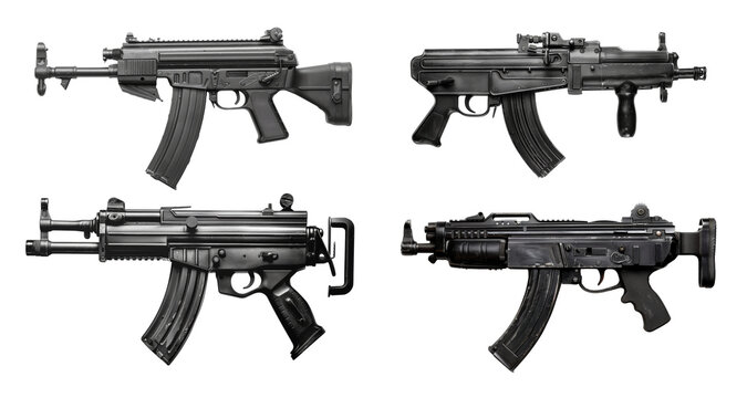 Collection of  UZI rifles isolated on transparent background.