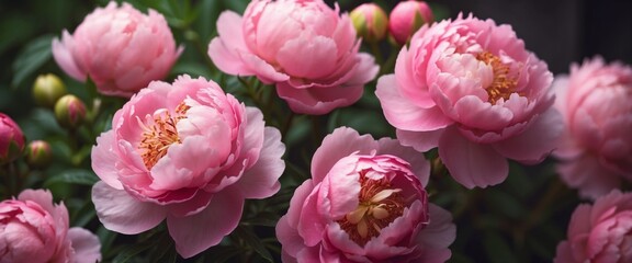 Beautiful pink peony flowers closeup Copy space.