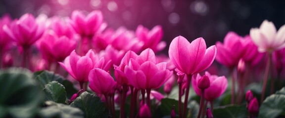 Obraz premium Cyclamen flowers close up Beautiful abstract backdrop.