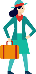 Women traveling with suitcase cartoon illustration