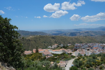 Obraz premium Looking out over small town in the mountains in Spain