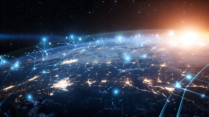 Communication technology with global internet network connected around the world ,Telecommunication and data transfer international connection links