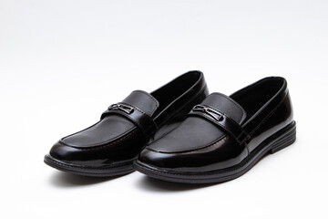 Fashionable men's leather shoes on white background. shoes Black