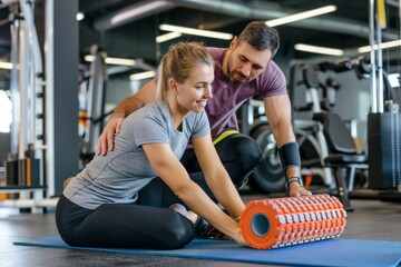 Athlete Recovery Techniques with Foam Roller and Stretching Exercises in Well-Equipped Gym