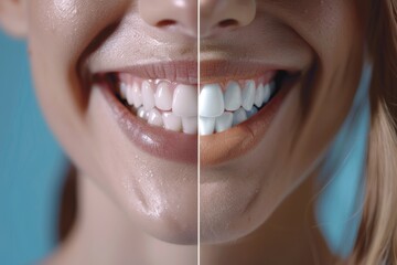 Toothpaste Whitening Ad with Before and After Smiling Teeth for Dental Health Promotion