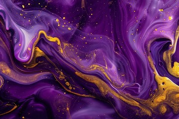 Purple and golden paints close-up, abstract background, ai generated