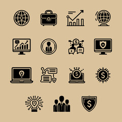 Business & cyber security Icons outline with black silhouettes, Business & cyber security Icons illustration vector collection