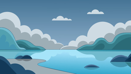 Serene Lakeside Landscape with Rolling Hills and Calm Waters