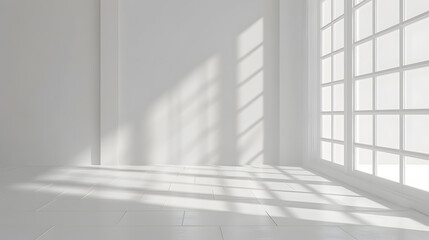 Obraz premium Empty white room with lights and shadows of window mock up