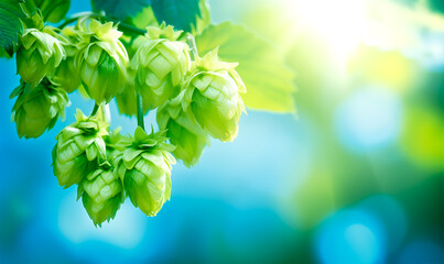 Fresh green hops background with copy space