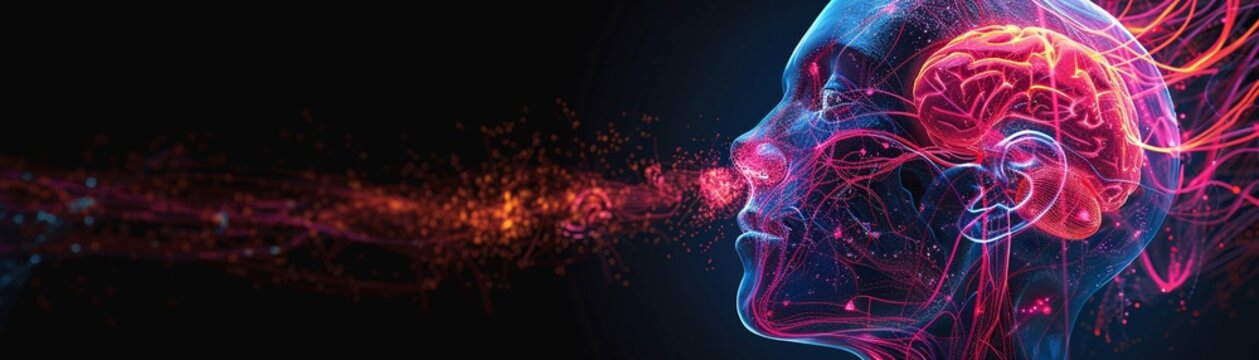 Human head anatomy with emphasis on the nervous system, medical, digital art, bright colors, high detail 8K , high-resolution, ultra HD,up32K HD