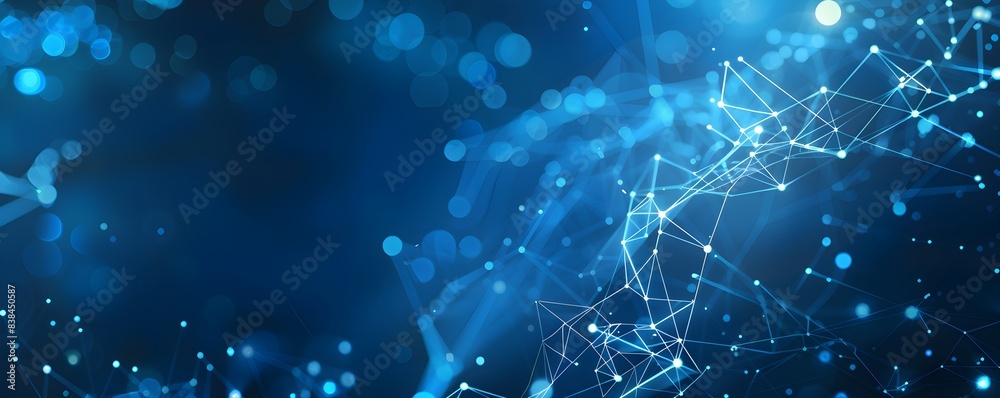 Aufkleber abstract blue background with glowing lines and dots forming an interconnected network pattern, symb