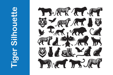 Tiger silhouette set with vector collections. 