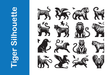 Fototapeta premium Tiger silhouette set with vector collections. 