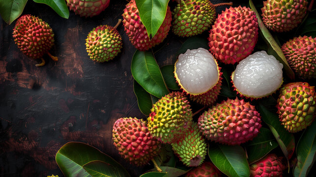 lychee fruit on a dark background