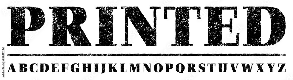 Fototapete rough letterpress texture bold serif font. highly detailed individually textured characters with a r