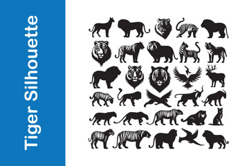 Tiger silhouette set with vector collections. 