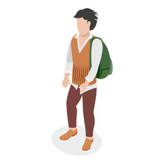 3D Isometric Flat Vector Illustration of People With Backpacks, Set of College Students. Item 7