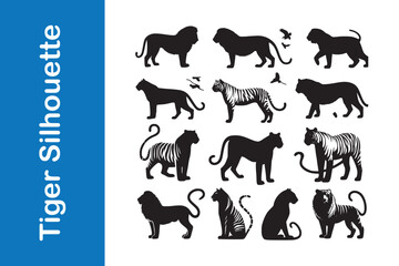 Tiger silhouette set with vector collections. 