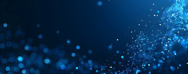 Abstract blue digital technology background with network connections and glowing dots on dark space for web banner, poster or presentation design vector illustration
