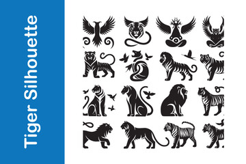 Tiger silhouette set with vector collections. 