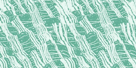 Aegean teal light soft wave linen pattern background. Broken line stripe border effect for rustic coastal marine surface design. 