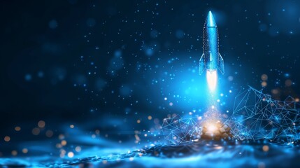Abstract rocket on technology background. investment technology concept