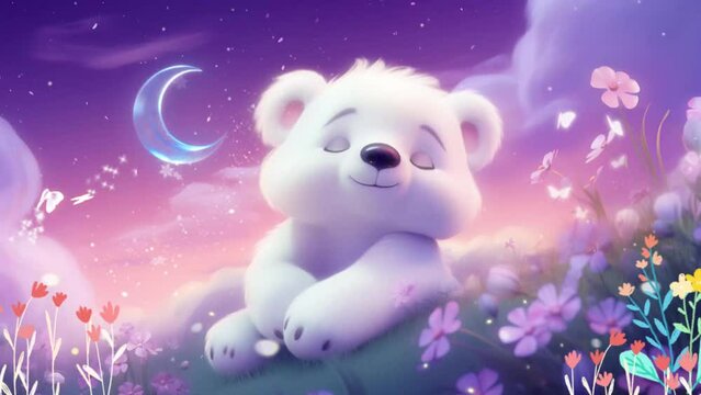 breathing animation, Animal lullaby cartoon sleeping on forest, looped video background