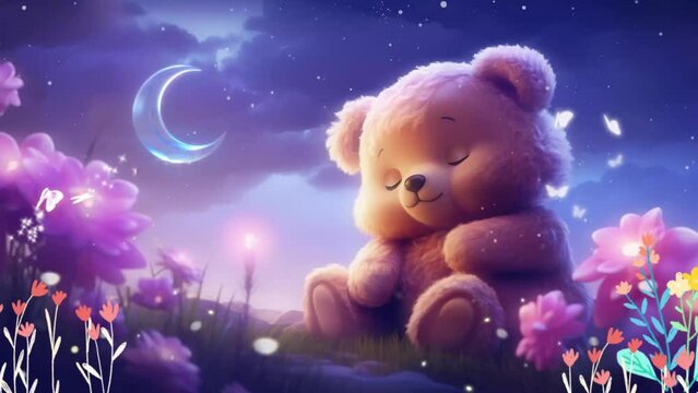 breathing animation, Animal lullaby cartoon sleeping on forest, looped video background