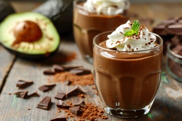 Delicious Chocolate Avocado Smoothie with Whipped Cream in a Stylish Modern Kitchen Setting