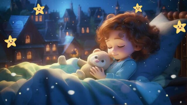 breathing animation, Animal lullaby cartoon sleeping on forest, looped video background