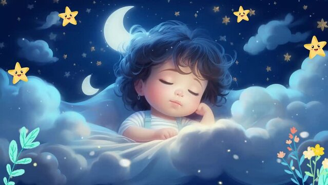 Babies fall a sleep animation for lullaby music, looped video background