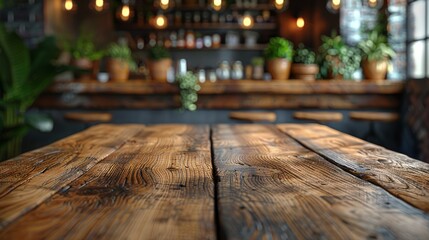 Rustic Wooden Table on a Blurred Background Generative AI
