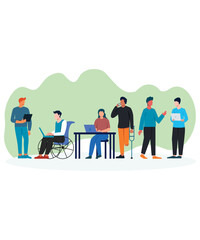 Minimalist Flat Style Art Of 6 Corporate People In Diversified Workplace Setting Showing Diversity And Inclusion