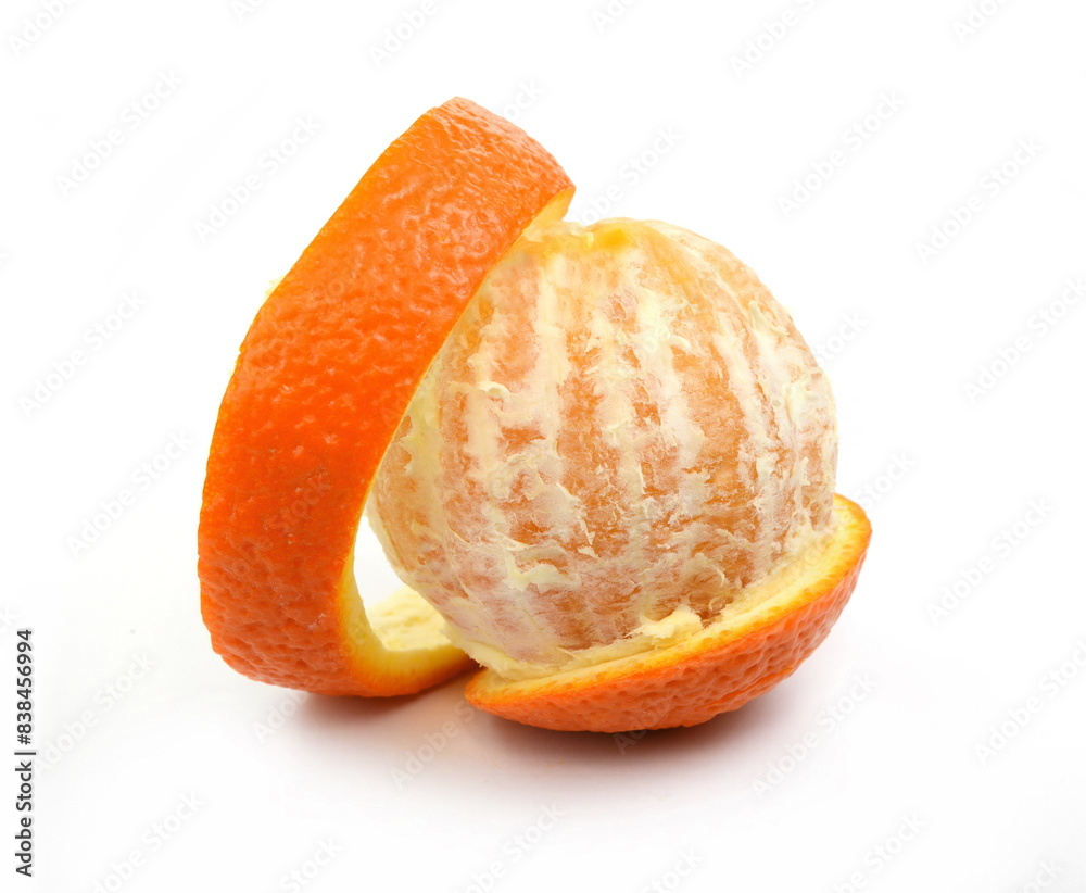 Wall mural Fresh peeled mandarin orange isolated on white background with clipping path