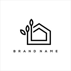 line art nature house logo vector