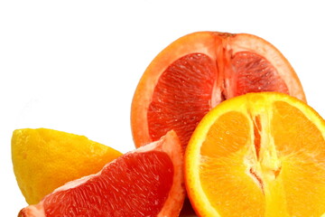 Fresh juicy citrus fruits isolated on white background