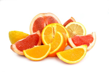 Fresh juicy citrus fruits isolated on white background