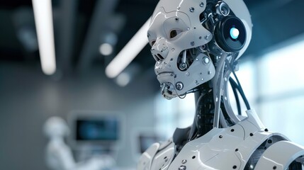 Fototapeta premium AI-powered doctor providing medical care in a smart hospital or clinic.