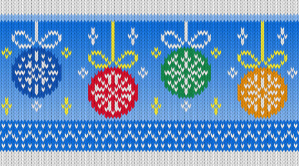 Funny Christmas knitted seamless border. Realistic knitted fabric texture. Cartoon style.