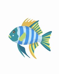 colorful blue green yellow brown gold turquoise coral tropical ocean aquarium aquatic oceanic salt fresh water fish illustration design
