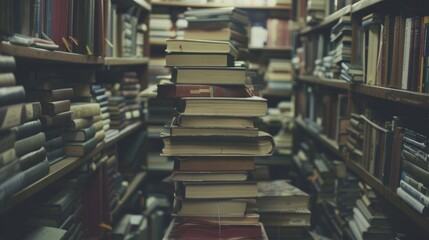 Obraz premium A stack of books arranged prominently in the foreground.
