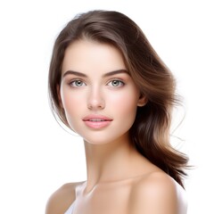 Fototapeta premium photostock Portrait of a beautiful young woman bright skin on studio background