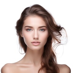 Fototapeta premium photostock Portrait of a beautiful young woman bright skin on studio background
