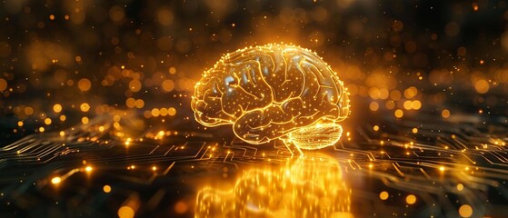 Glowing brain circuit with light beams, black backdrop, golden tones, high resolution 8K , high-resolution, ultra HD,up32K HD