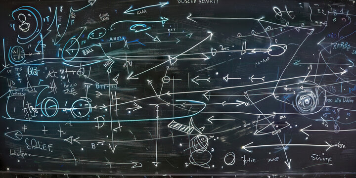 Gravitational Graffiti: A blackboard, covered in illegible scribbles and arrows