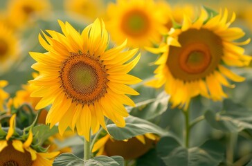 Obraz premium Field of sunflowers in full bloom 
