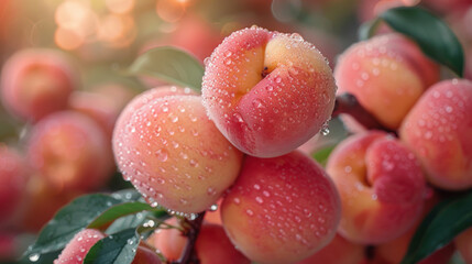 ripe peach on a tree branch, dew. THE HEYDAY